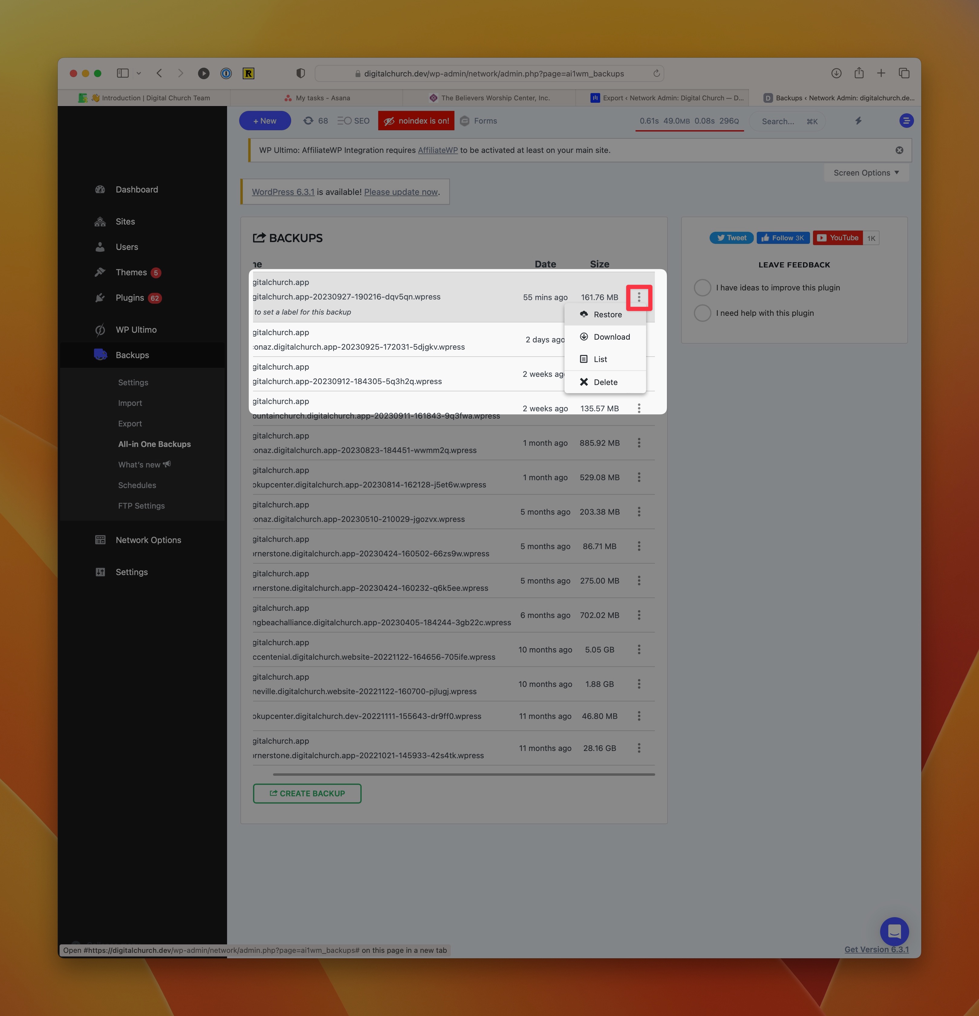 Import Backup into Staging